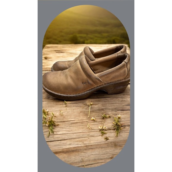 B.O.C 🔥Born 🤎Leather Clog Mule Slip On Wood Look Brown Comfort  Shoe  8.5 - Picture 3 of 6